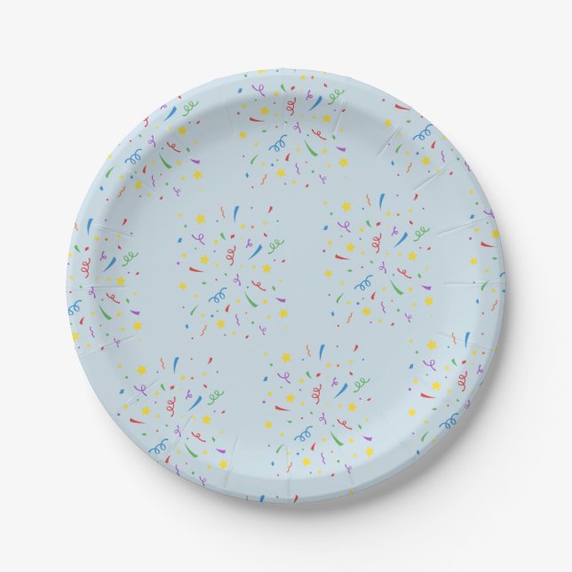 Confetti Blue 1st Birthday Paper Plates (Front)