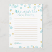 Confetti Blue and Gold Baby Shower Words of Advice Postcard