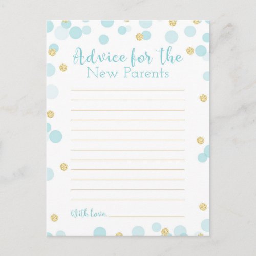 Confetti Blue and Gold Baby Shower Words of Advice Postcard