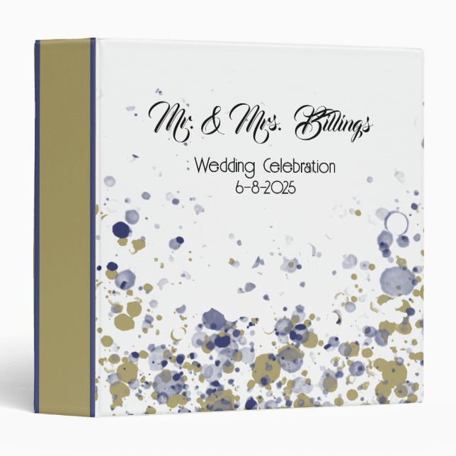 Confetti Blue Gold 3 Ring Binder (Front/Spine)