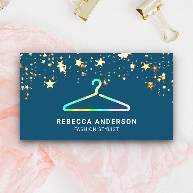 Confetti Blue Green Clothes Hanger Fashion Stylist Business Card (Creator Uploaded)