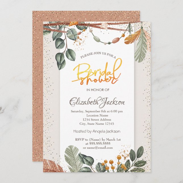 Confetti Boho Bridal Shower Invitation (Front/Back)