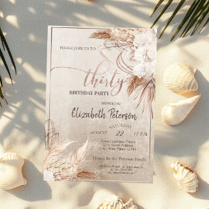Confetti Boho Floral Pampas  30th Birthday Party Invitation