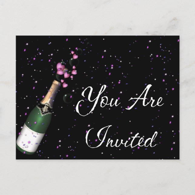 Confetti, Bottle of Champagne Invitation Postcard (Front)