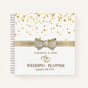 Confetti,Bow,Hearts Personalized Bridal Planner Notebook