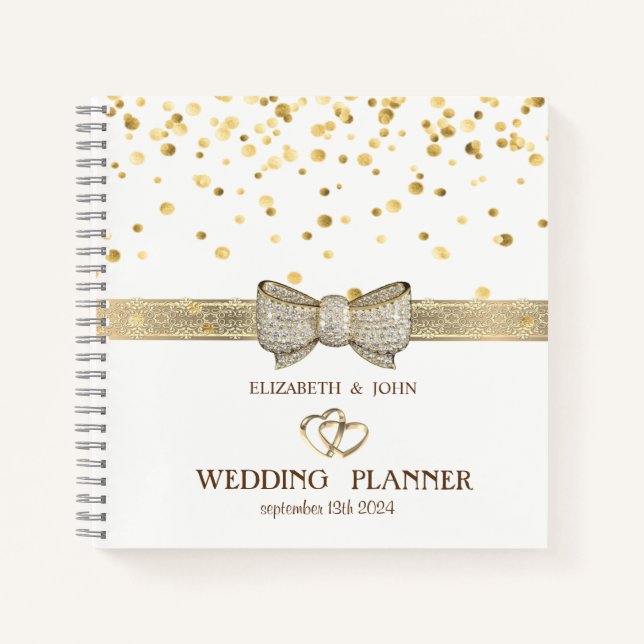 Confetti,Bow,Hearts  Personalized Bridal Planner Notebook (Front)