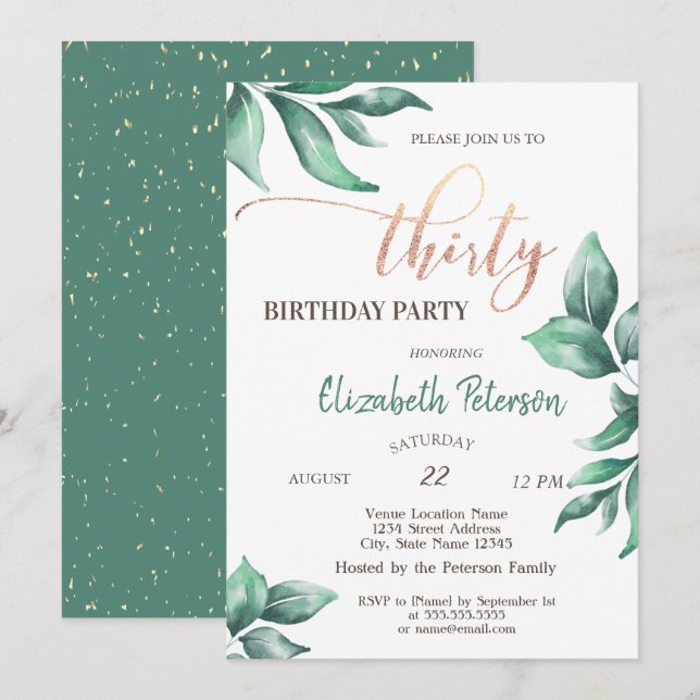 Confetti, Branches 30th Birthday Party Invitation (Front/Back)