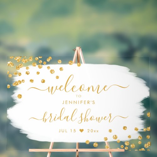 Confetti Bridal Shower Welcome Gold White Paint  Acrylic Sign