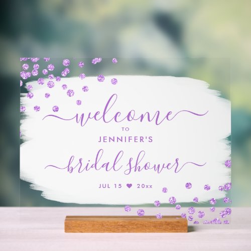 Confetti Bridal Shower Welcome Purple Paint  Acrylic Sign