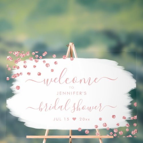 Confetti Bridal Shower Welcome Rose Gold White  Acrylic Sign