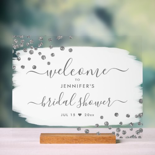 Confetti Bridal Shower Welcome Silver Paint  Acrylic Sign