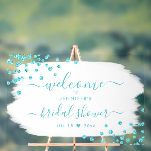 Confetti Bridal Shower Welcome Turquoise White  Acrylic Sign