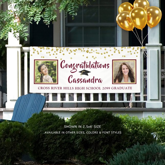Confetti Brush Script Then & Now Photos Graduation Banner (Creator Uploaded)