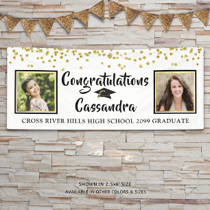 Confetti Brush Script Then & Now Photos Graduation Banner