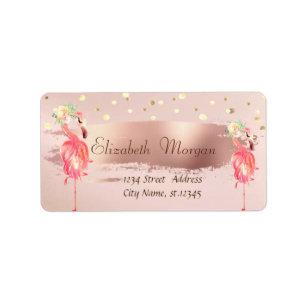 Confetti,Brush Stroke Pink Flamingos Flower Label