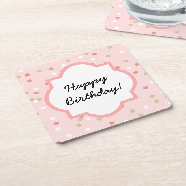 Confetti Cake • Pink Buttercream Frosting Square Paper Coaster (Angled)