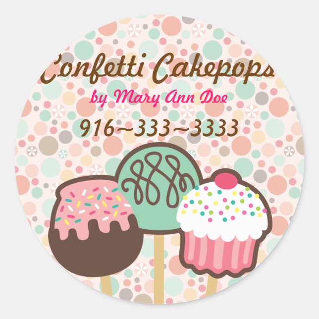 Confetti Cake Pops Stickers Labels (Front)