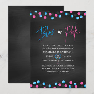 Confetti Chalkboard Blue or Pink Gender Reveal Invitation