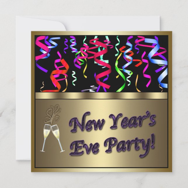 Confetti Champagne New Year's Eve Party Invitation (Front)
