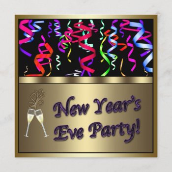 Confetti Champagne New Year's Eve Party Invitation by decembermorning at Zazzle