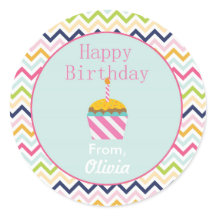 Confetti Chevron Personalized Birthday Stickers