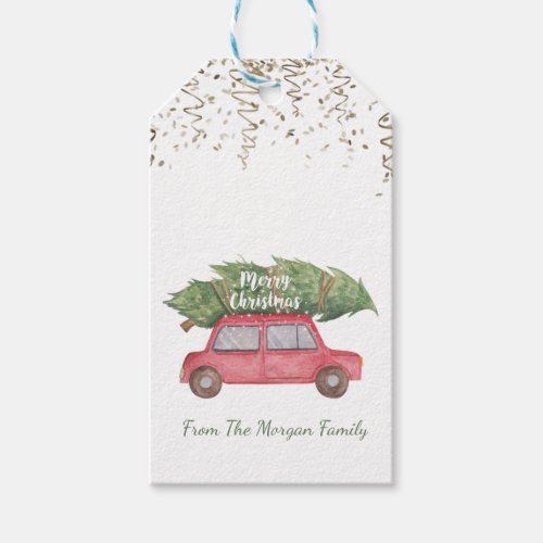 ConfettiChristmas Red Car Pine Tree Gift Tags