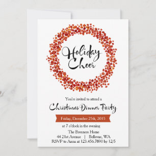 Confetti Christmas Wreath Holiday Party Invitation