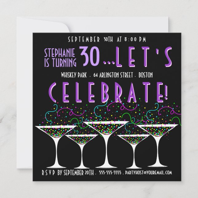 Confetti Cocktail Birthday Pary Invitation (Front)