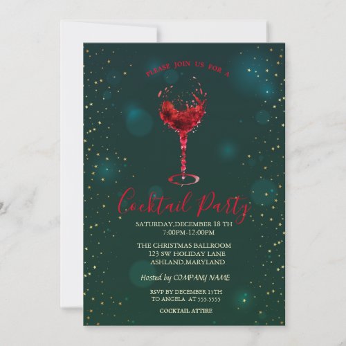 Confetti Cocktail Glass Stars Christmas Party   Invitation