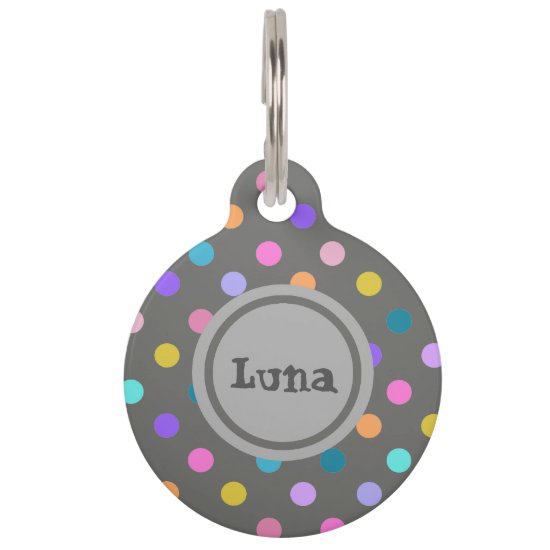 Confetti colors polka dot grey pet id tag
