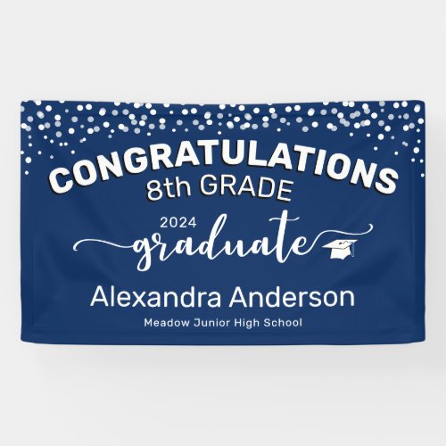 Confetti Congratulations 8th Grade Graduate Blue Banner