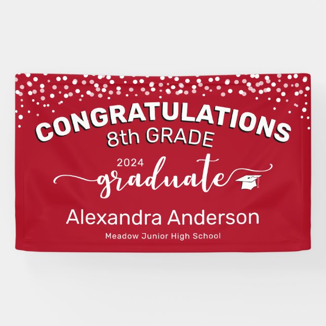 Confetti Congratulations 8th Grade Graduate Red Ba Banner (Horizontal)