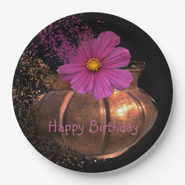 Confetti Copper Cosmos Birthday Paper Plates (Front)