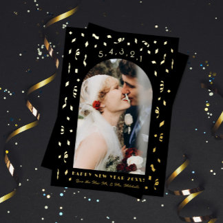 Confetti Countdown Arch New Year Photo Foil Holiday Card