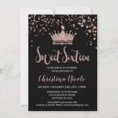 Confetti Crown Rose Gold Black Glam Sweet 16 Invitation (Front)
