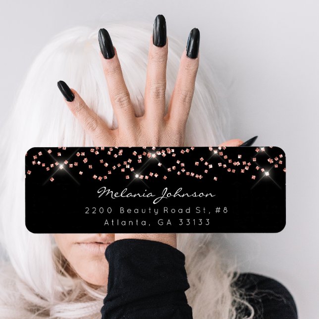 Confetti Crystals Pink Rose Gold Black White Brand Label (Confetti Crystals Pink Rose Gold Black White Brand Label)