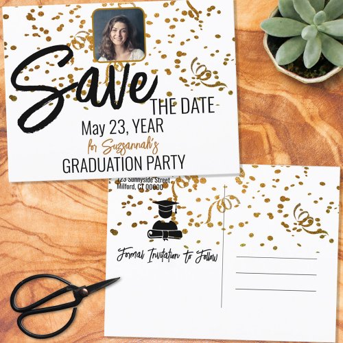 Confetti Custom Photo Graduation Save The Date Announcement Postcard