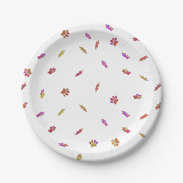 Confetti Dog Paw Print Pattern Custom Paper Plates (Front)