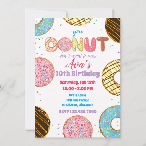 Confetti Donut Sweet Celebration Birthday Invitation