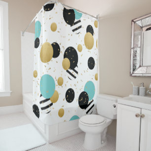 Confetti Dot Party in Teal and Gold Shower Curtain