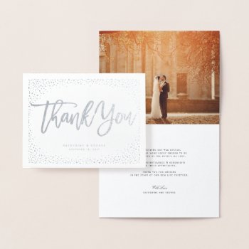 Confetti Dots Chic Brush Script Wedding Thank You Foil Card by fatfatin_blue_knot at Zazzle