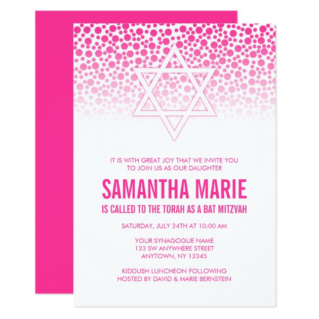 Confetti Dots Hot Pink Bat Mitzvah Invitations