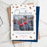 Confetti Dots Merry Christmas Photo Holiday Card<br><div class="desc">Modern custom printed Christmas photo cards with a simple DIY template for customization. This chic minimalist design has a confetti dot overlay with faux copper foil look. Add your family photo, personal greeting, names and the year. Use the design tools to edit the fonts and colors. Reverse side has space...</div>