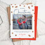 Confetti Dots Merry Christmas Photo Holiday Card<br><div class="desc">Modern custom printed Christmas photo cards with a simple DIY template for customization. This chic minimalist design has a confetti dot overlay with faux copper foil look. Add your family photo, personal greeting, names and the year. Use the design tools to edit the fonts and colors. Reverse side has space...</div>