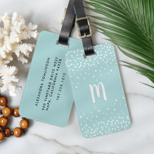 Confetti Dots Monogram Luggage Tag Sea