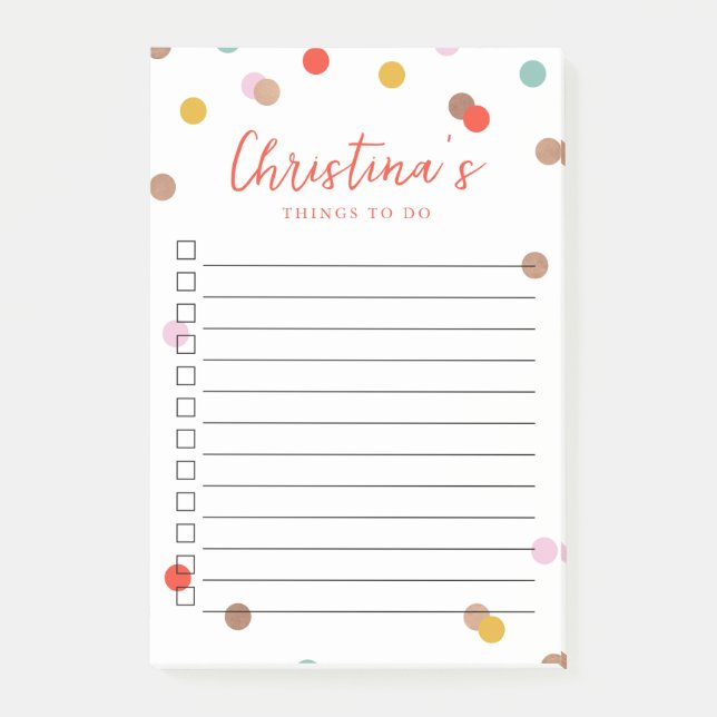 Confetti Dots Monogrammed Lined To-Do List Post-it Notes (Front)