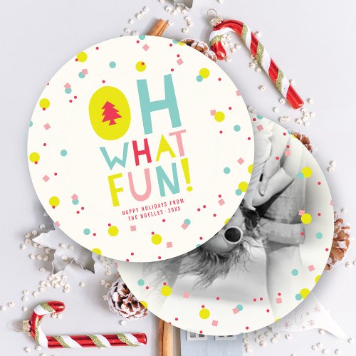 Confetti Dots Oh What Fun Colorful Modern Photo Holiday Card