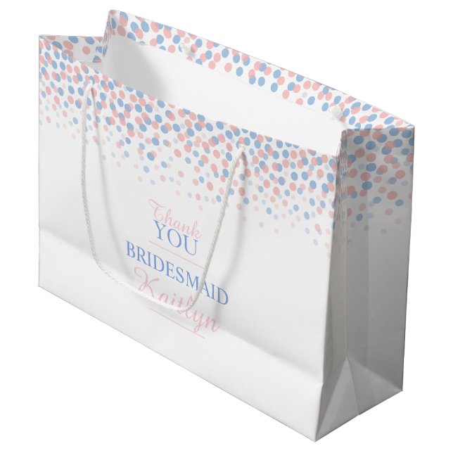 Confetti dots pink blue wedding gift bag (Front Angled)