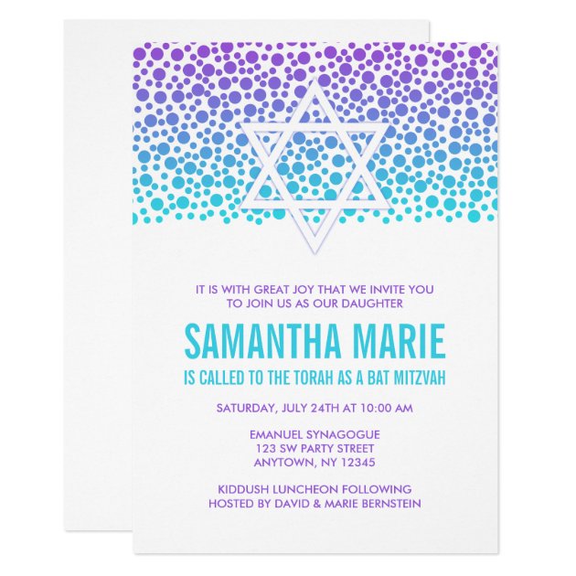 Confetti Dots Purple Teal Bat Mitzvah Invitation