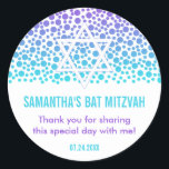 Confetti Dots Purple Teal Bat Mitzvah Favor Classic Round Sticker<br><div class="desc">Modern purple and teal blue confetti Bat Mitzvah stickers. Easily personalize to use as cupcake toppers or for party favors.</div>